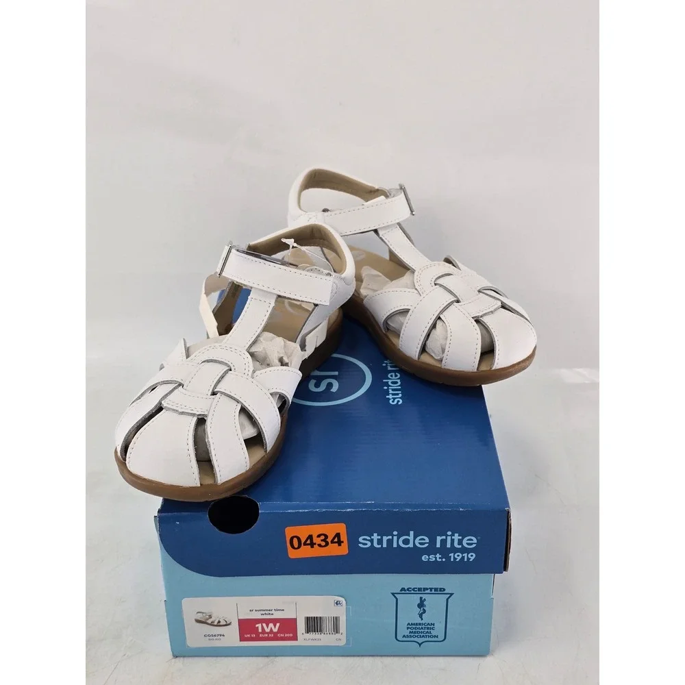 Stride Rite Summer Time Sandals Big Kid 1W White Leather Memory Foam -New